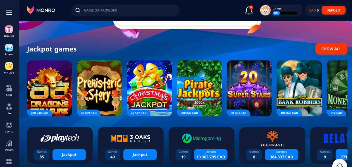 Sea Stars casino'da jackpot oyunları seçimi