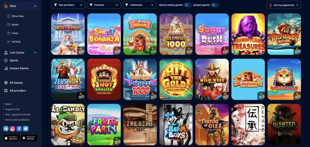 Sea Stars casino'da slot seçimi